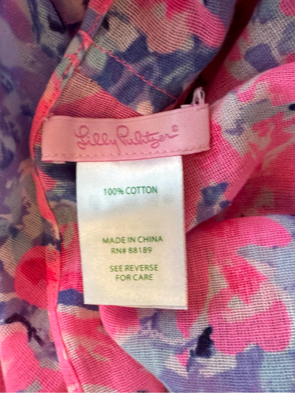 Lilly Pulitzer 100% Cotton Pink, Purple, Blue Print Infinity Scarf - Picture 6 of 9